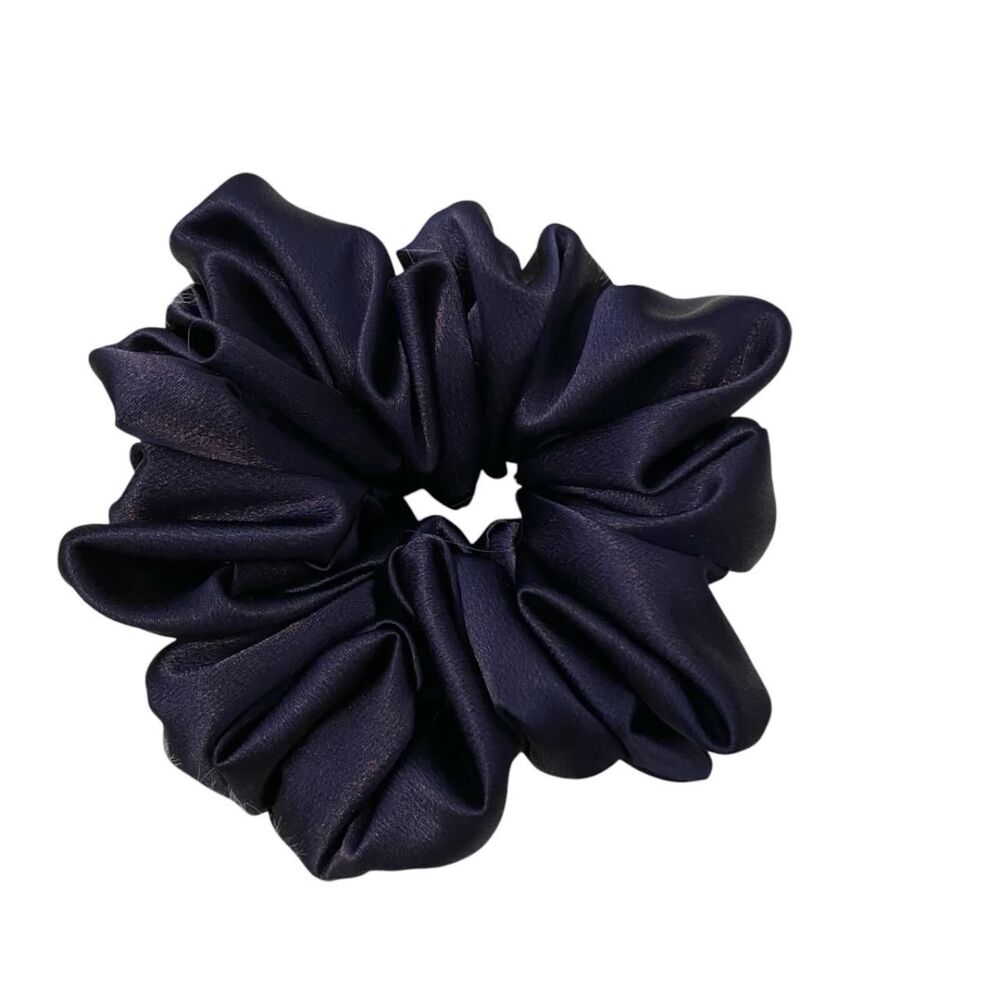 Satin Hair Scrunchie. Dark Purple. Medium